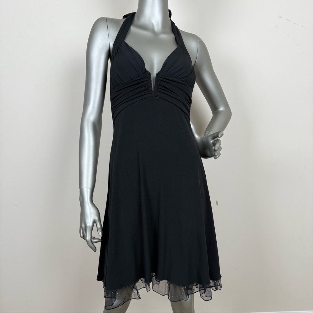 Speechless Junior Halter Plunge Neck Elegant Black Evening Dress Glitter Party